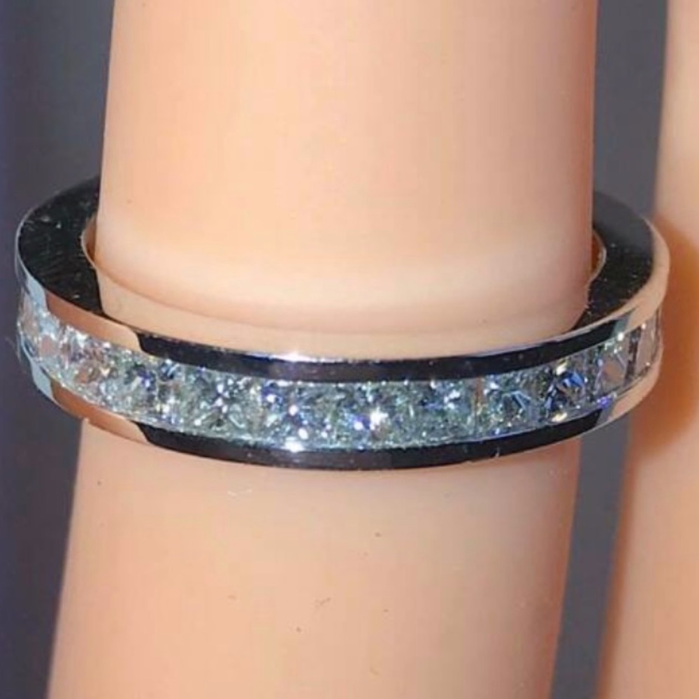 14kt White Gold 2.04ct Princess cut Genuine Diamond Wedding Eternity ring 5.5